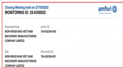 祝賀越南NEW HENGYANG VIET NAM MACHINERY MANUFACTURING COMPANY LIMITED2025年一次性成功通過(guò)SGS-BSCI驗(yàn)廠(chǎng)