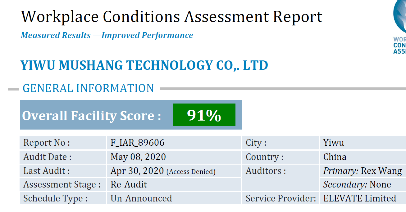 恭賀義烏市木上電子科技有限公司成功通過ELEVATE WCA驗廠審核