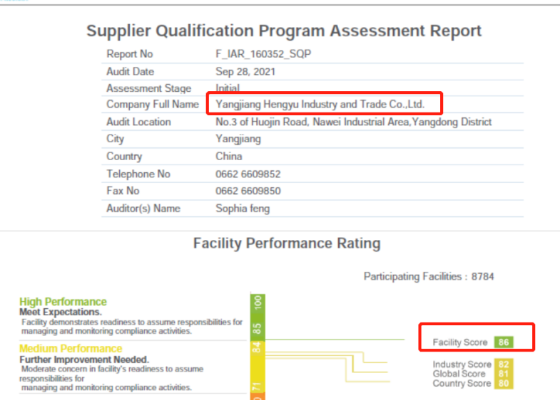 祝賀陽江恒裕工貿有限公司一次性成功通過WCA/SQP驗廠審核